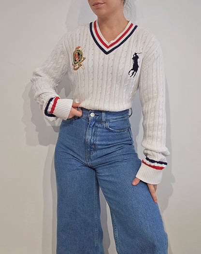 Pull torsadé blanc brodé - S/M