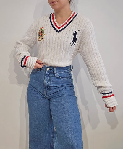 Pull torsadé blanc brodé - S/M