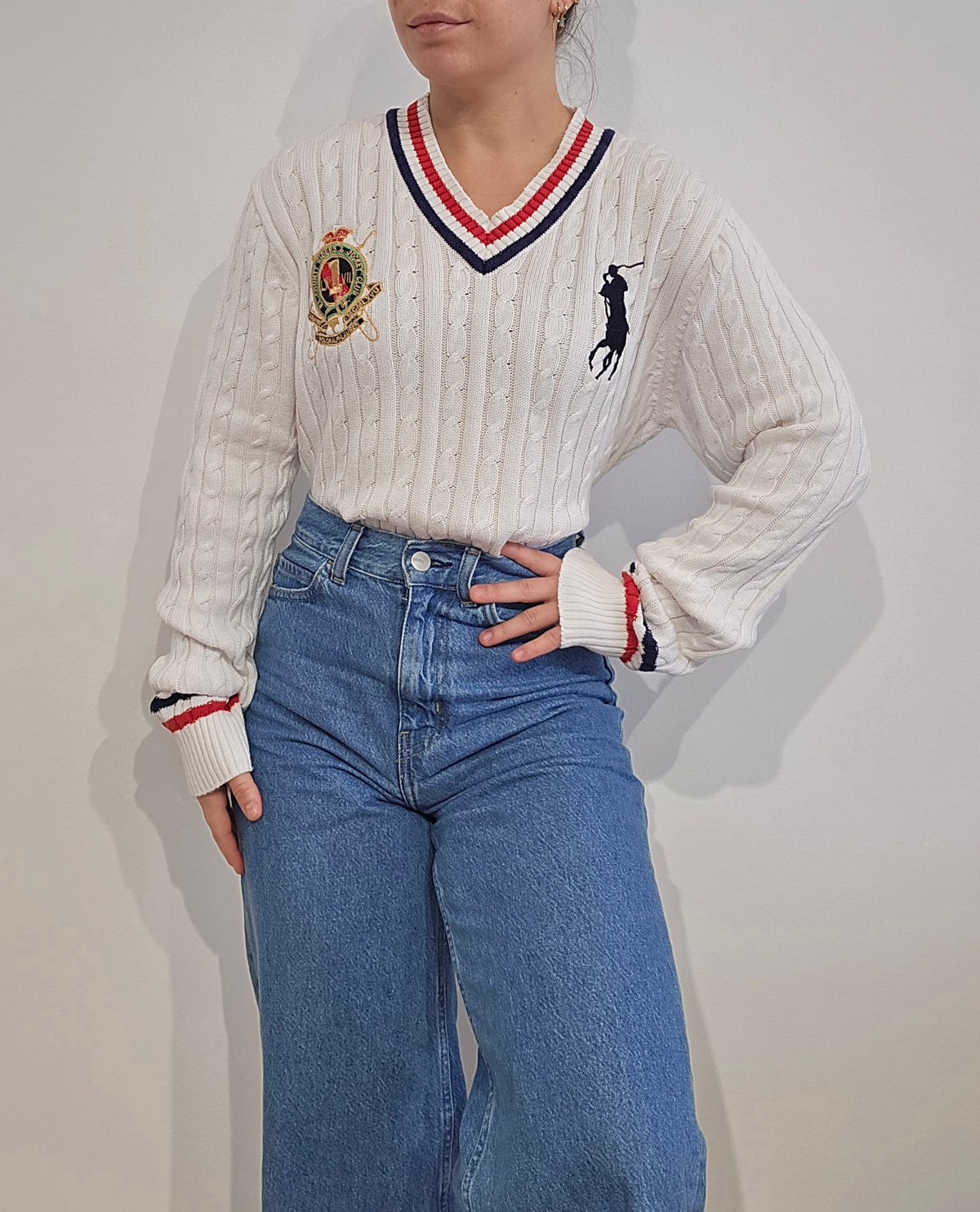 Pull torsadé blanc brodé - S/M
