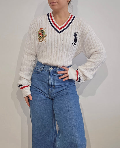 Pull torsadé blanc brodé - S/M