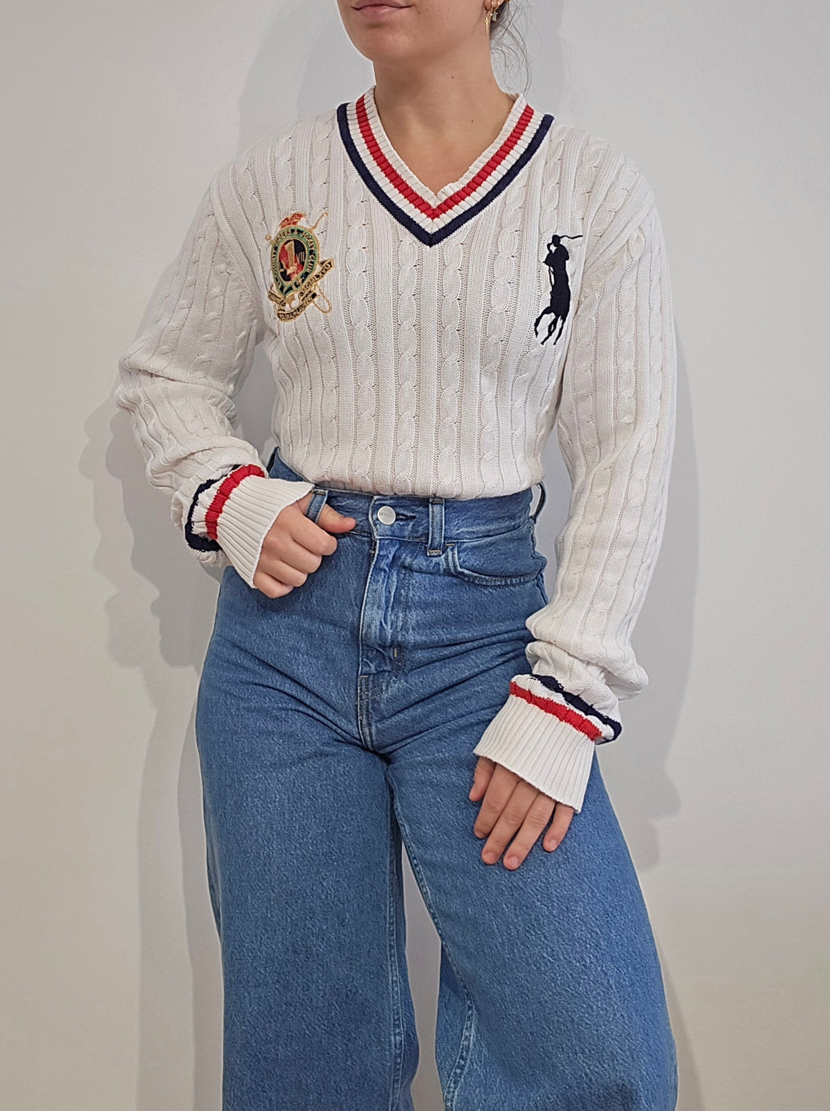 Pull torsadé blanc brodé - S/M