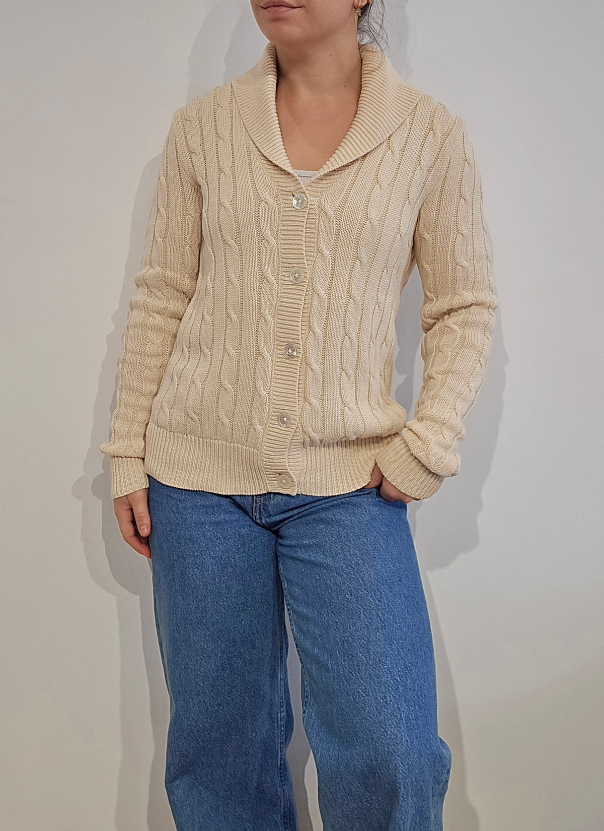 Gilet en maille torsadée crème - M