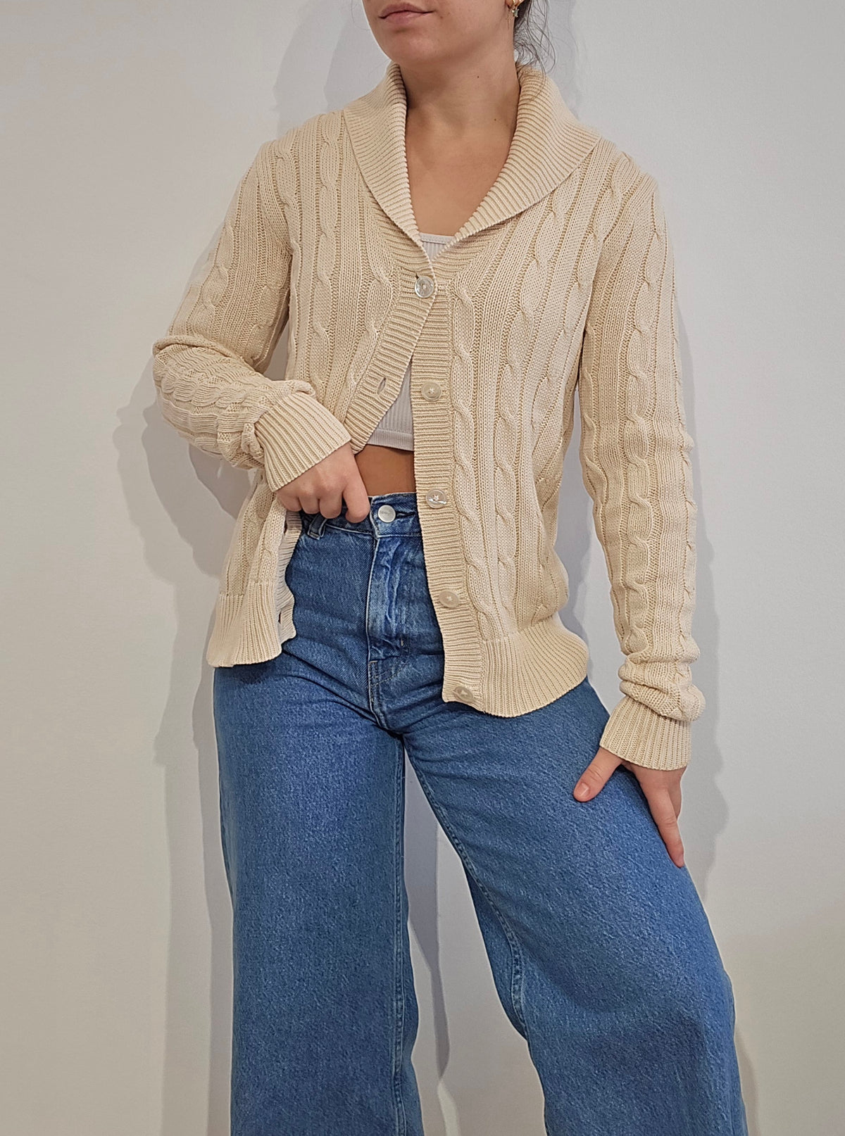 Gilet en maille torsadée crème - M