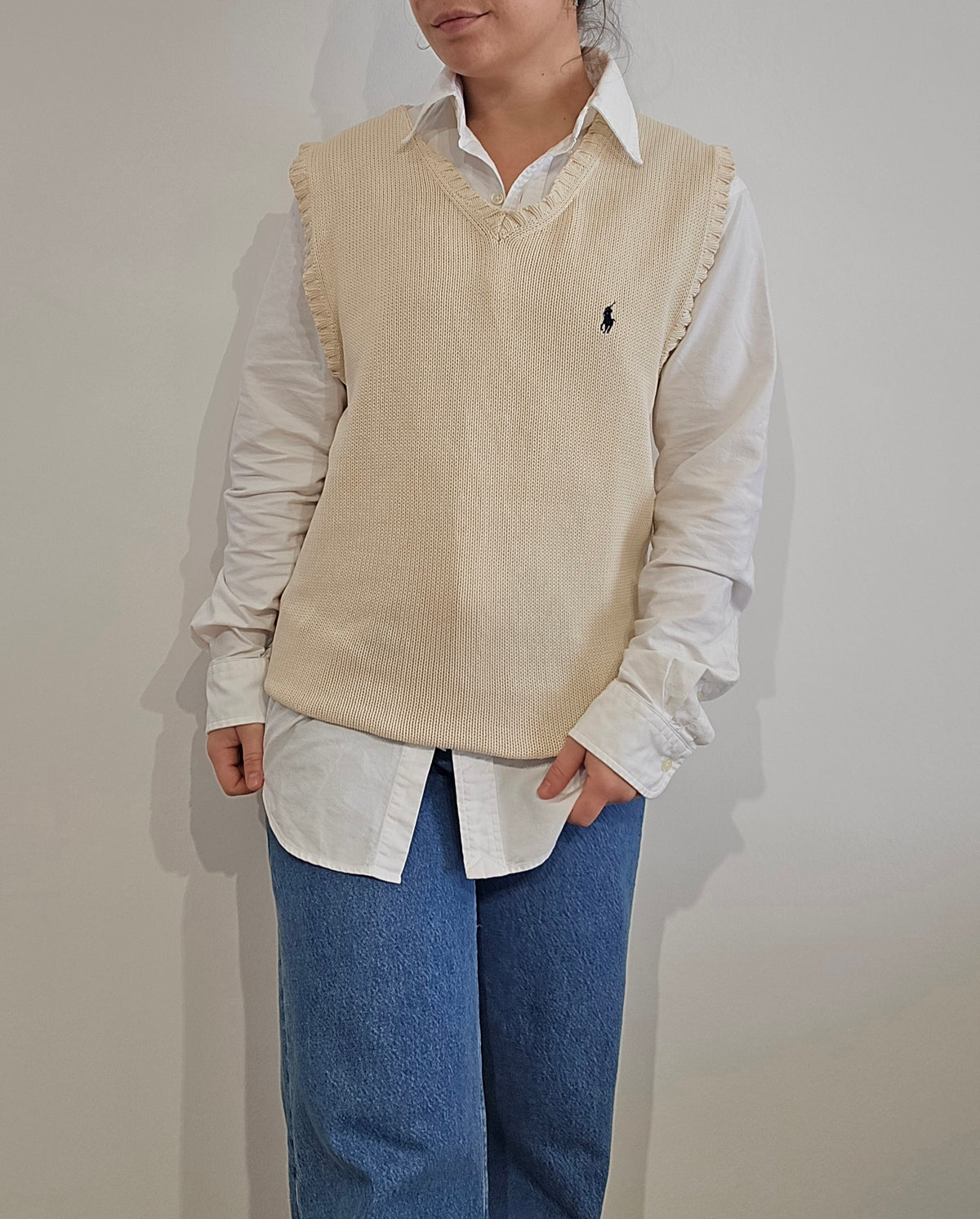 Pull sans manches crème  - L