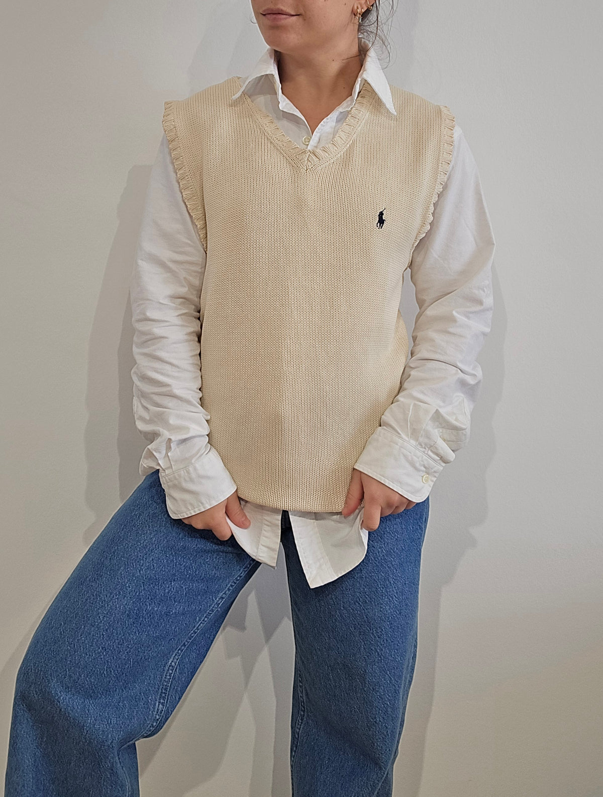 Pull sans manches crème  - L