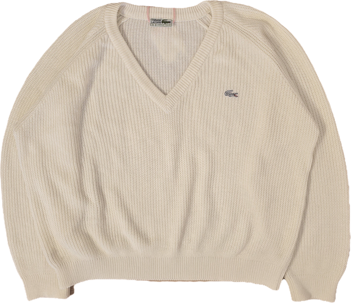Pull col V creme en maille côtelée Fabriqué en Espagne - M/L