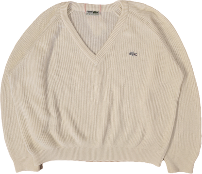 Pull col V creme en maille côtelée Fabriqué en Espagne - M/L