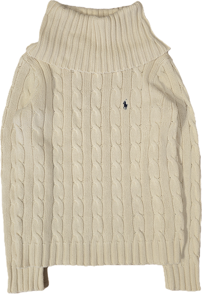 Pull col roulé en maille torsadée crème - XL