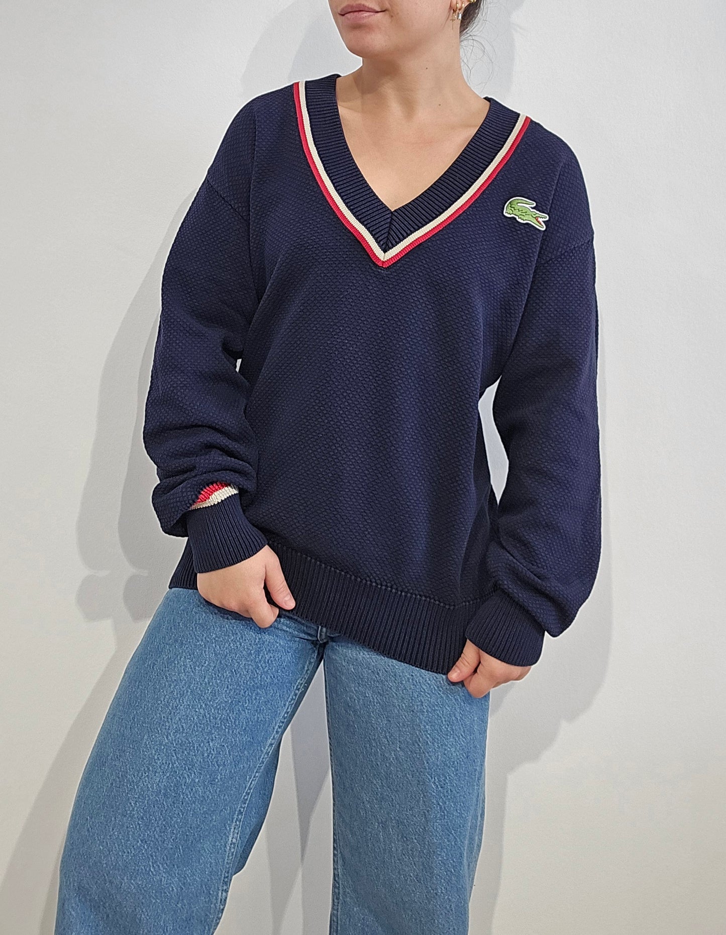 Pull col V bleu marine Fabriqué en France - M