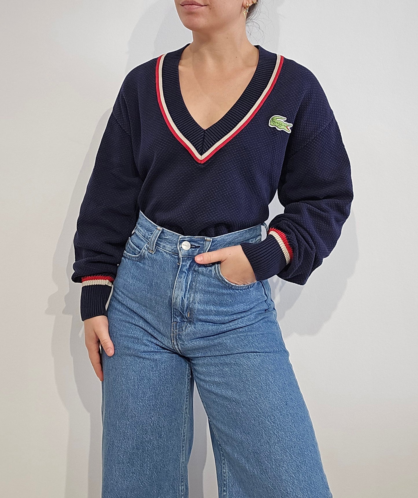 Pull col V bleu marine Fabriqué en France - M