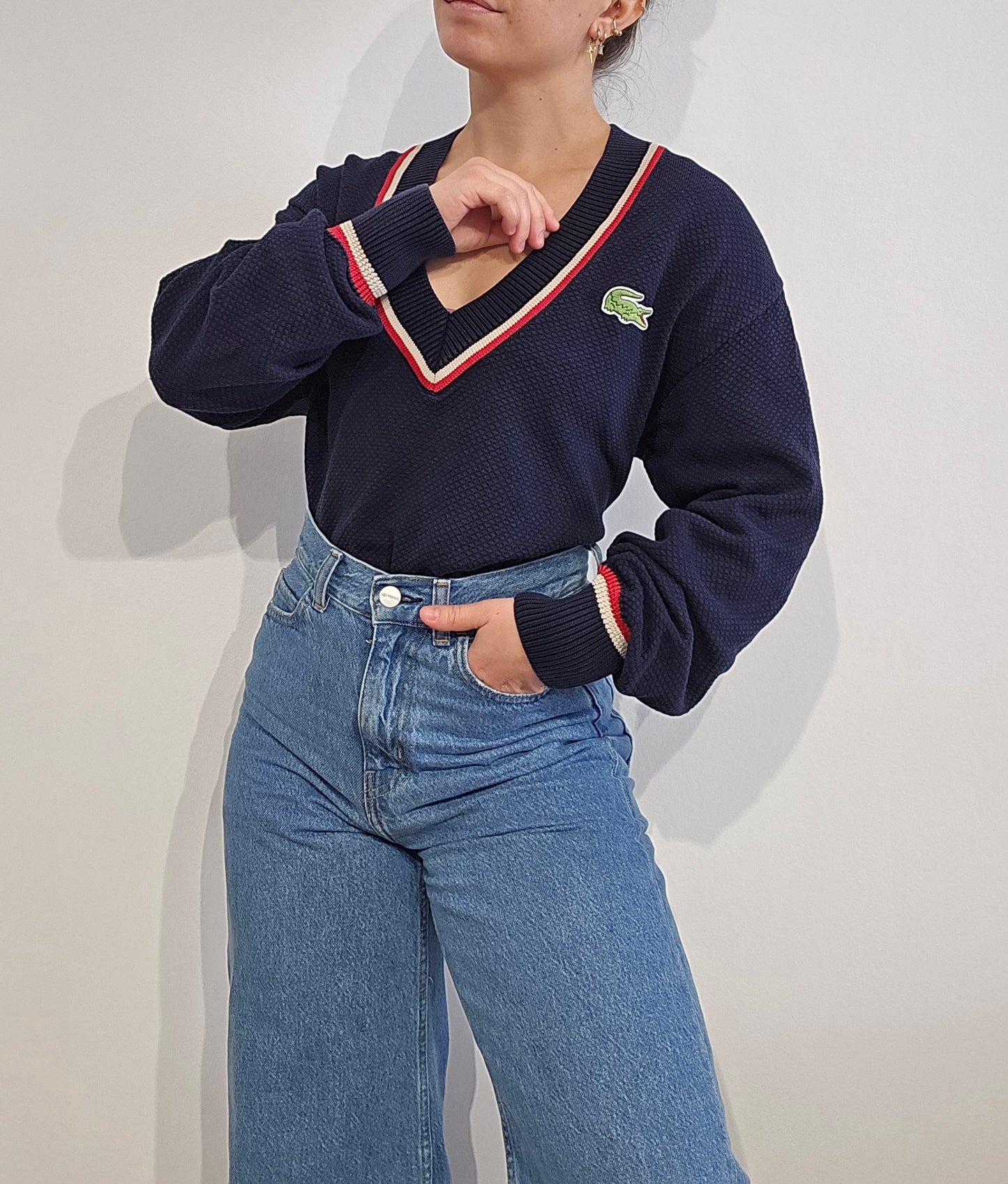 Pull col V bleu marine Fabriqué en France - M