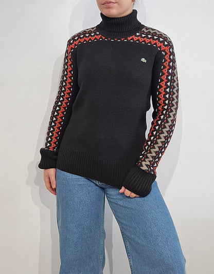 Pull col roulé noir à motifs - XS