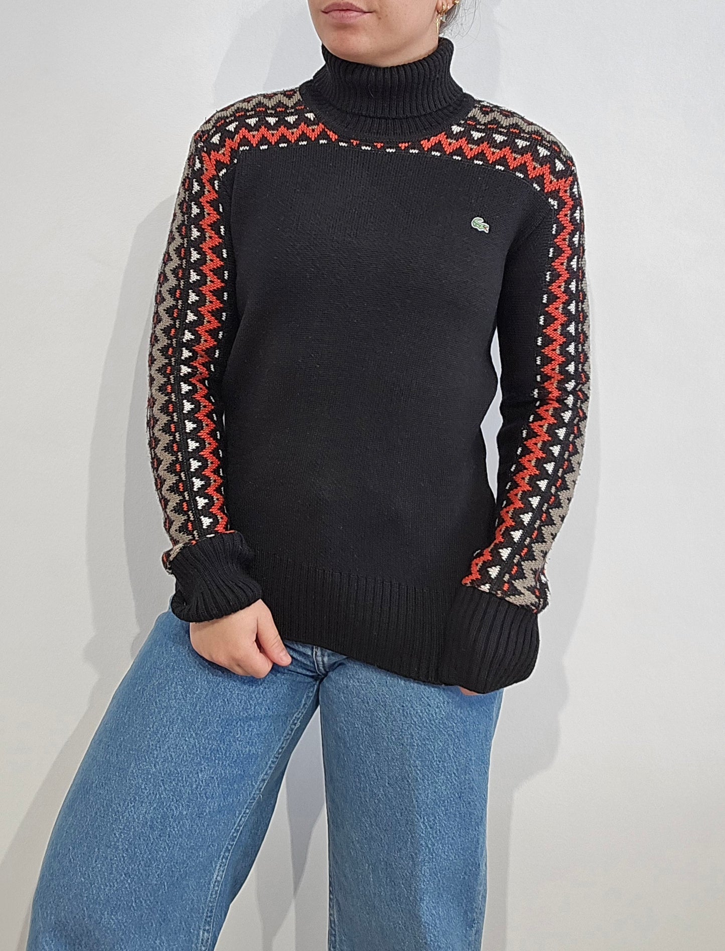 Pull col roulé noir à motifs - XS