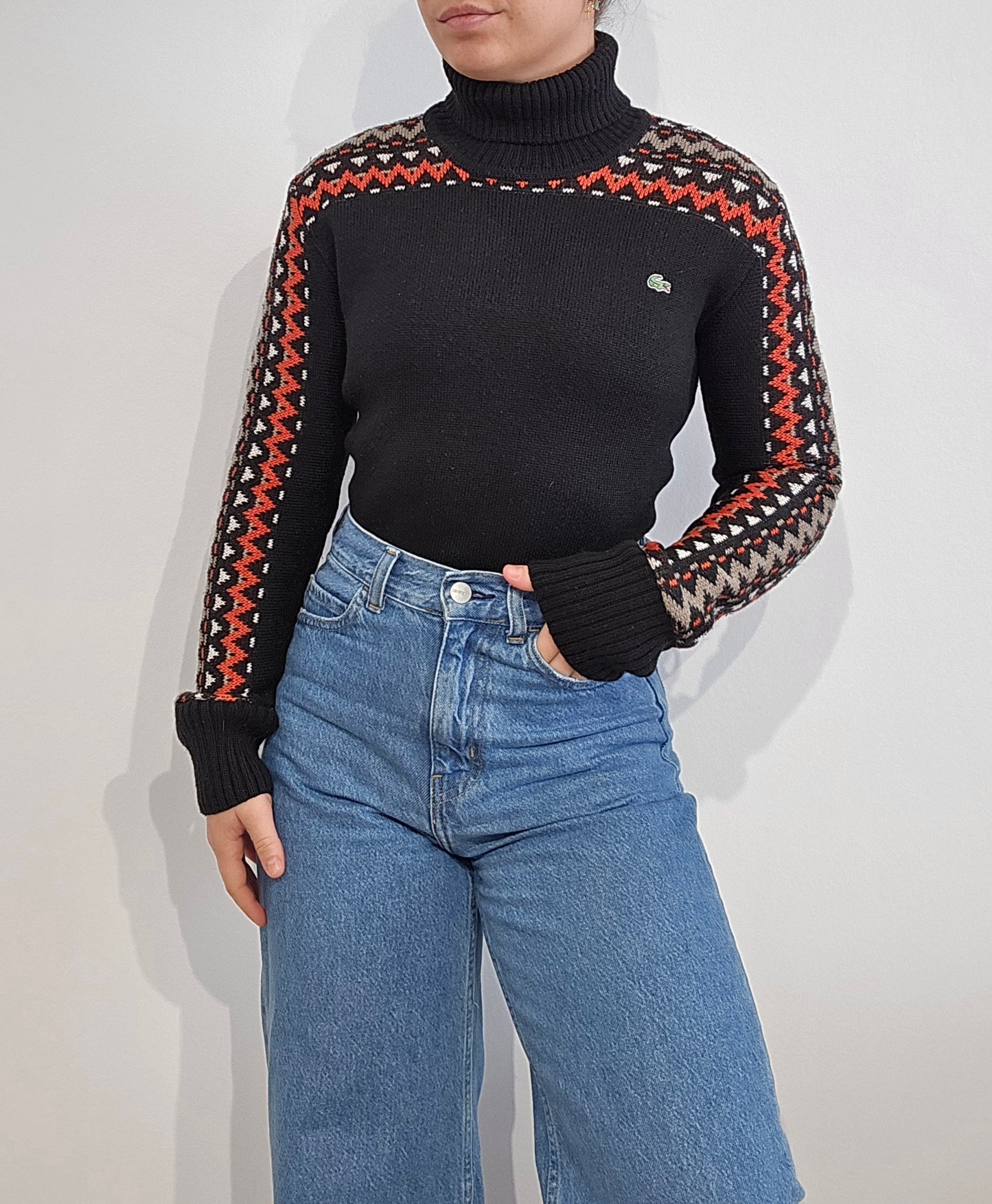 Pull col roulé noir à motifs - XS