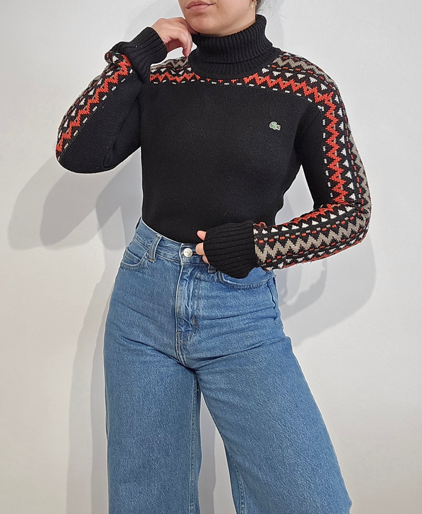 Pull col roulé noir à motifs - XS