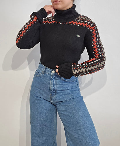 Pull col roulé noir à motifs - XS