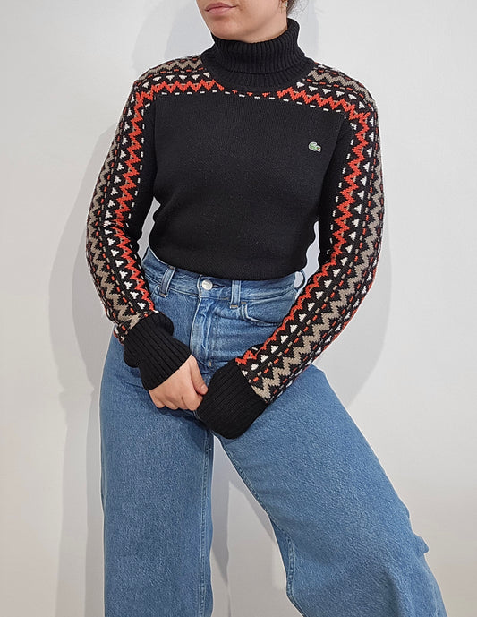 Pull col roulé noir à motifs - XS