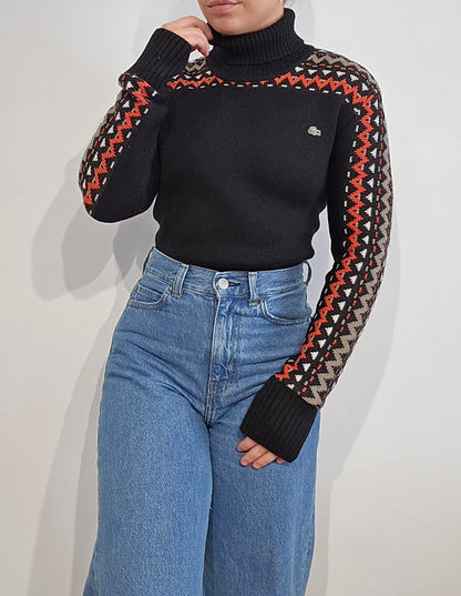 Pull col roulé noir à motifs - XS