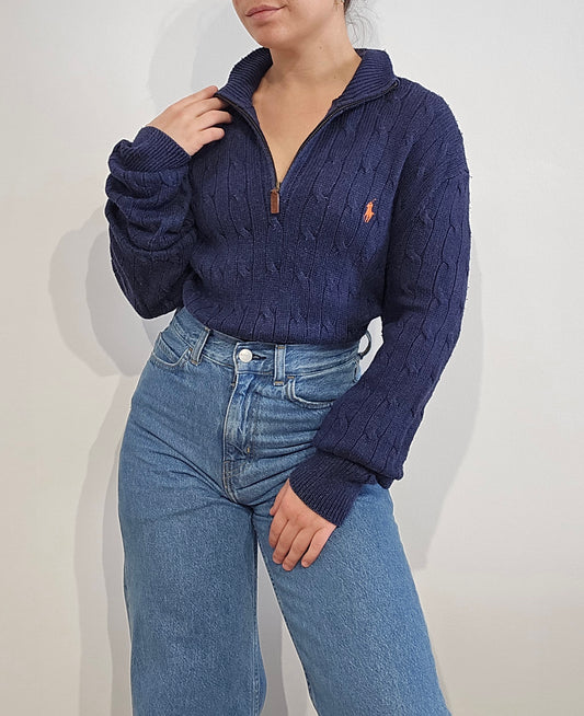 Pull camionneur en maille torsadée marine - XL