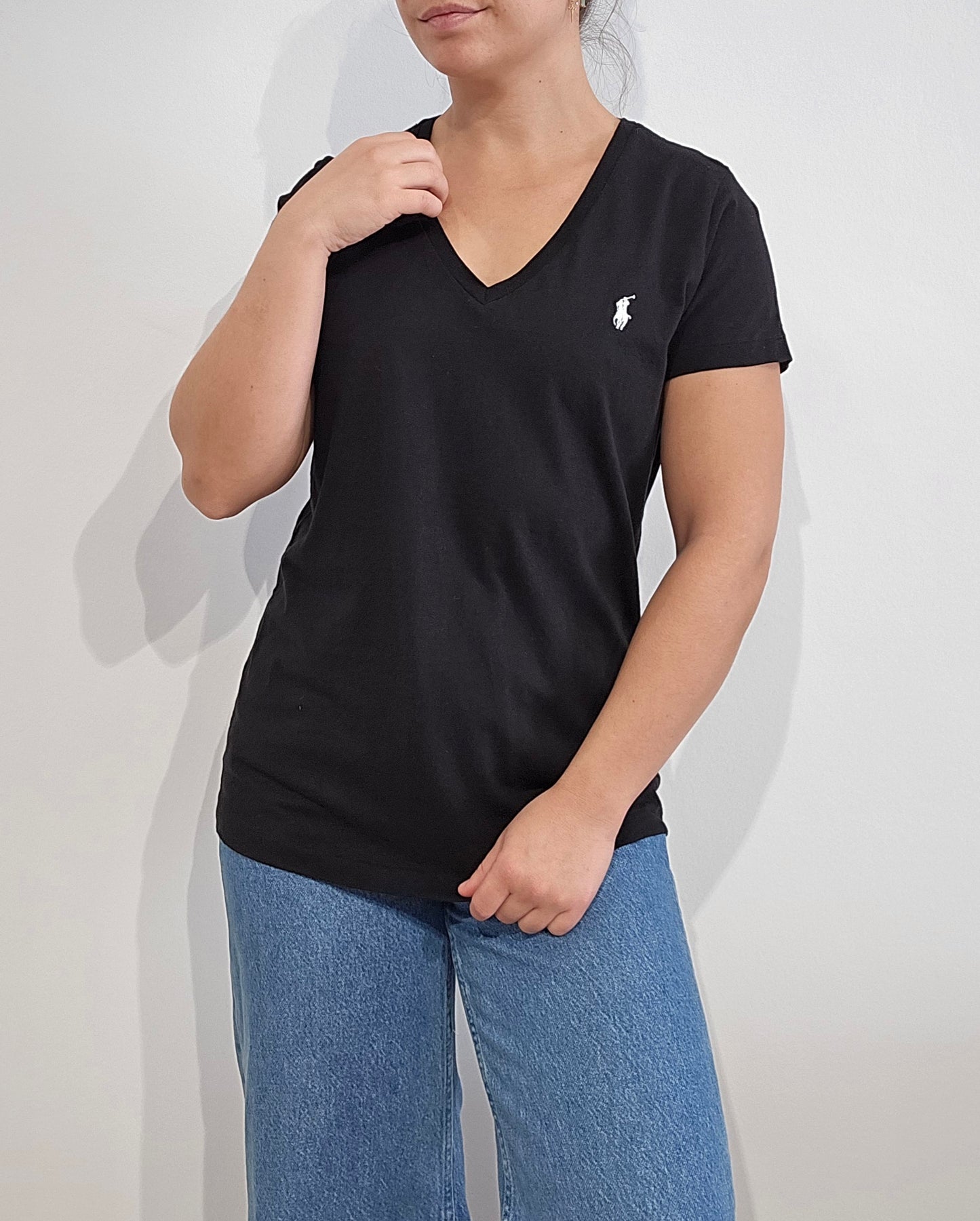 Tee-shirt col V en coton noir - S/M