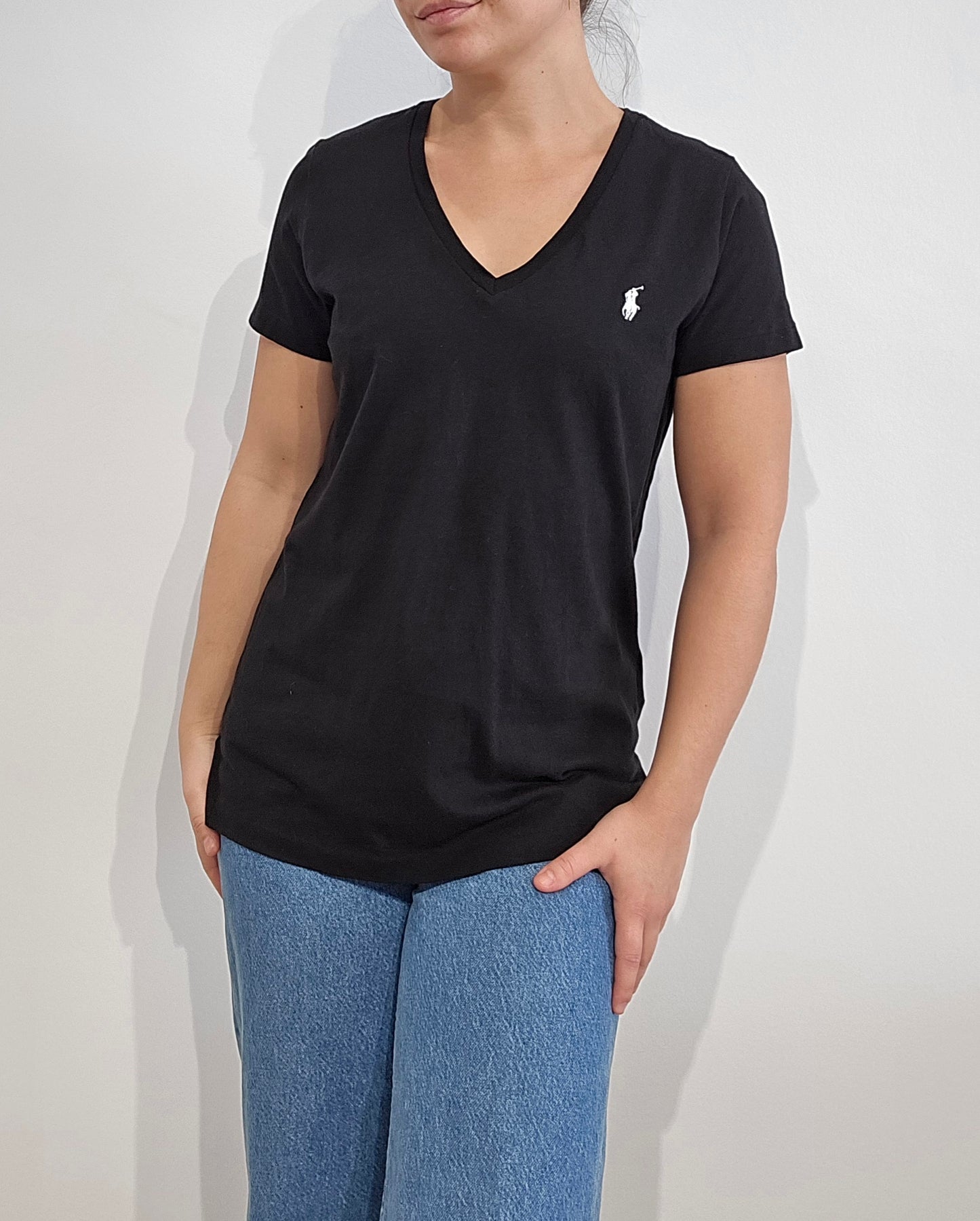 Tee-shirt col V en coton noir - S/M