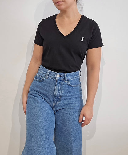 Tee-shirt col V en coton noir - S/M