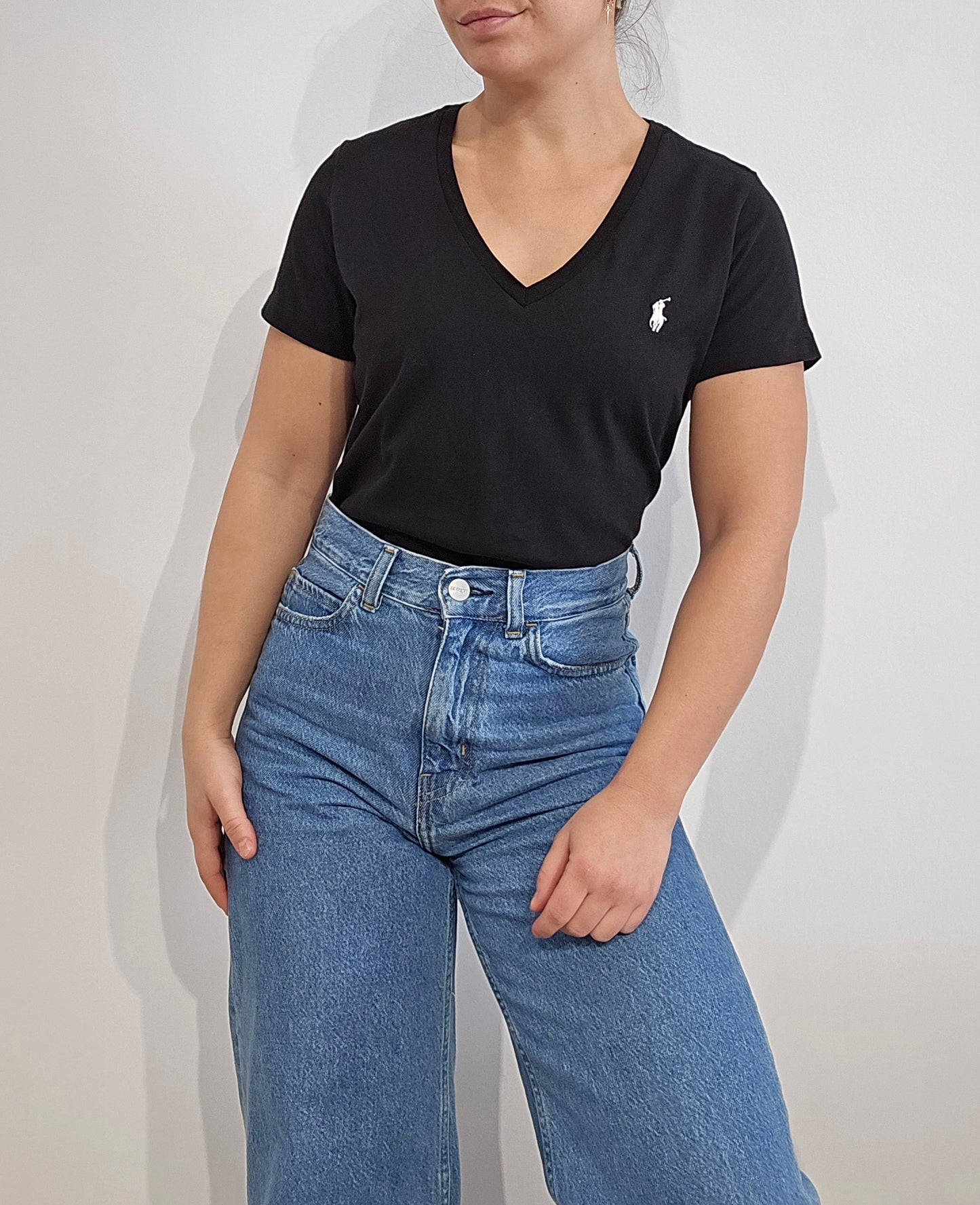 Tee-shirt col V en coton noir - S/M