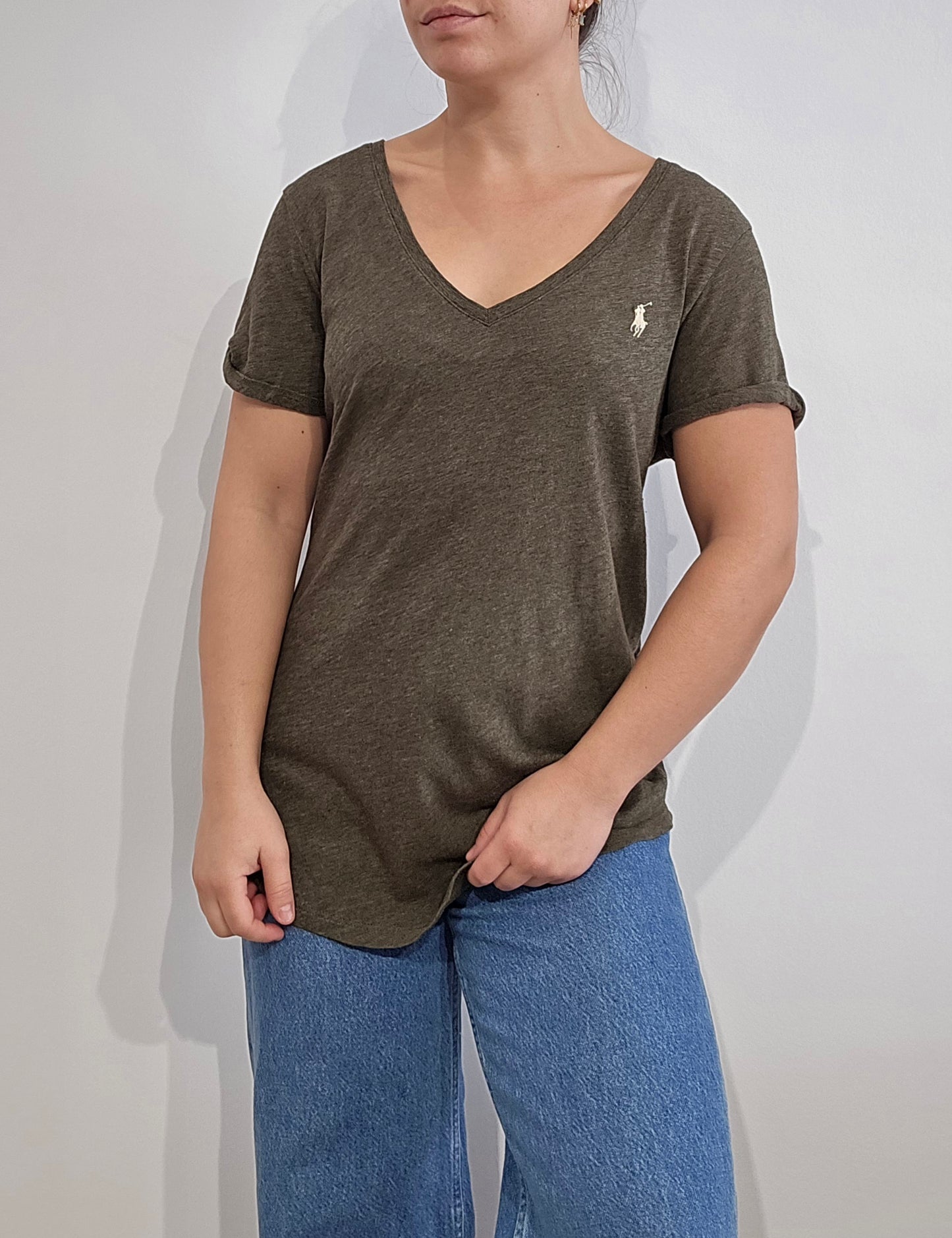 Tee-shirt col V en coton gris - M/L