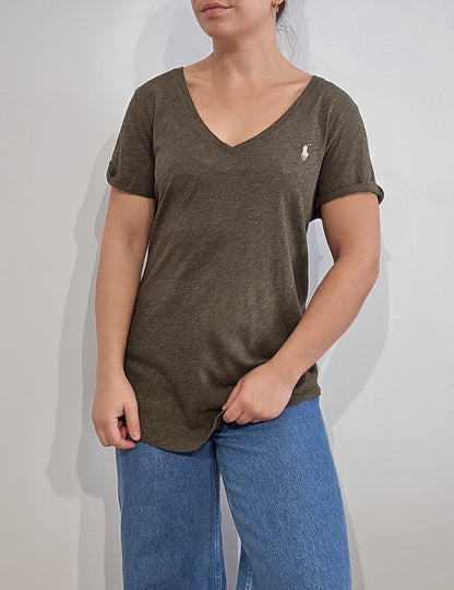 Tee-shirt col V en coton gris - M/L