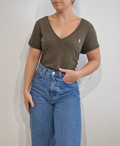 Tee-shirt col V en coton gris - M/L