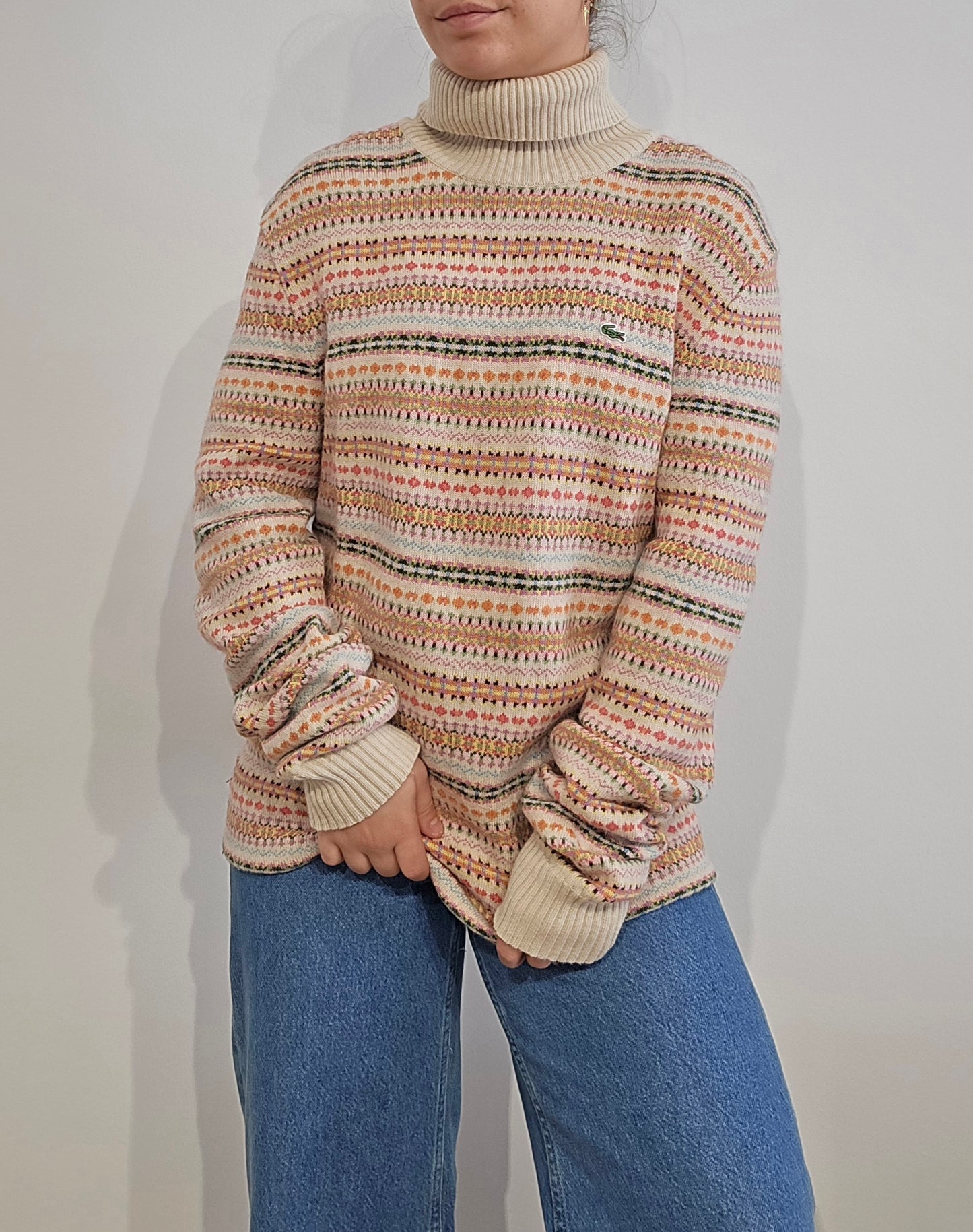 Pull en laine col roulé à motifs des années 90' - XL/XXL