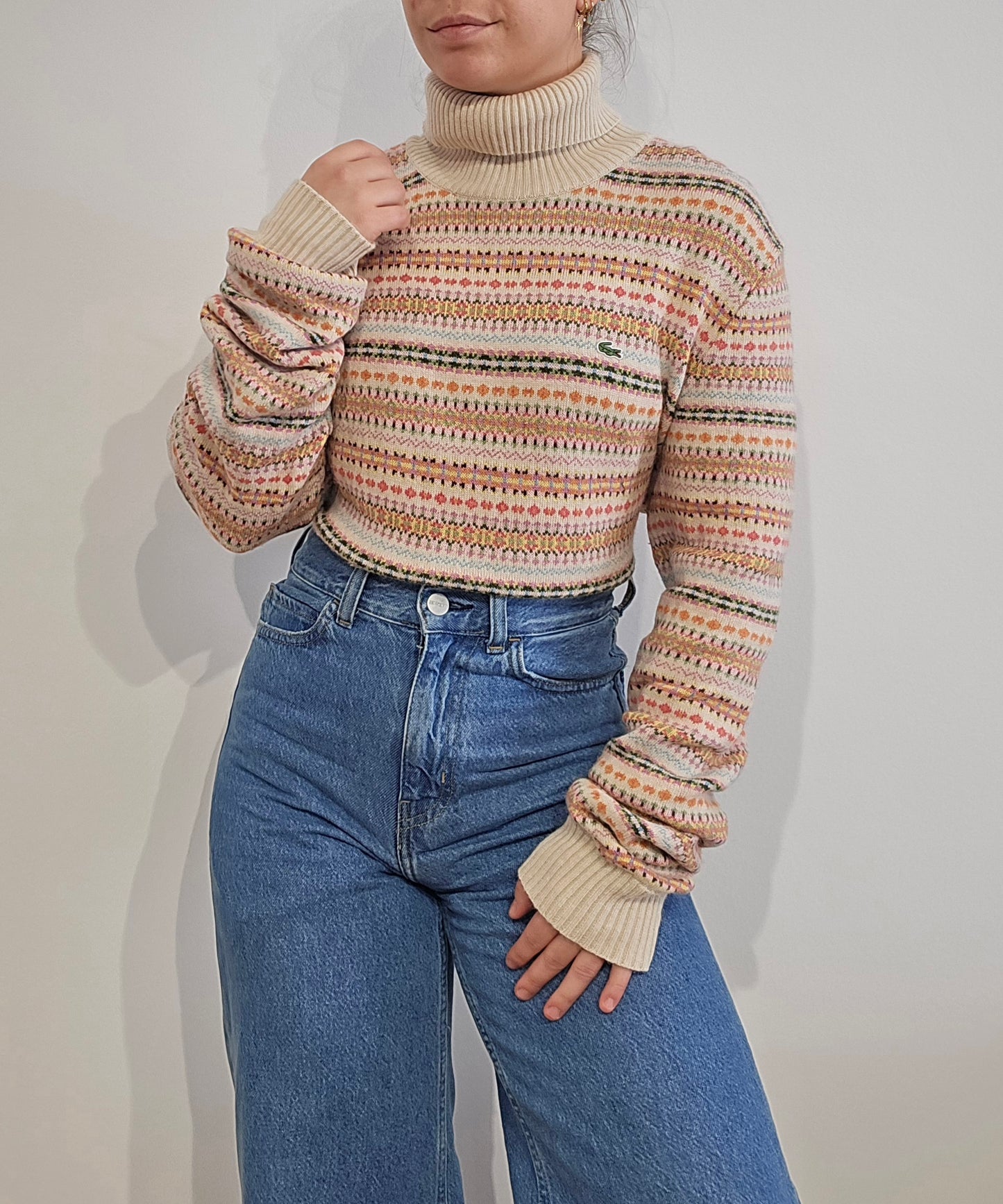 Pull en laine col roulé à motifs des années 90' - XL/XXL