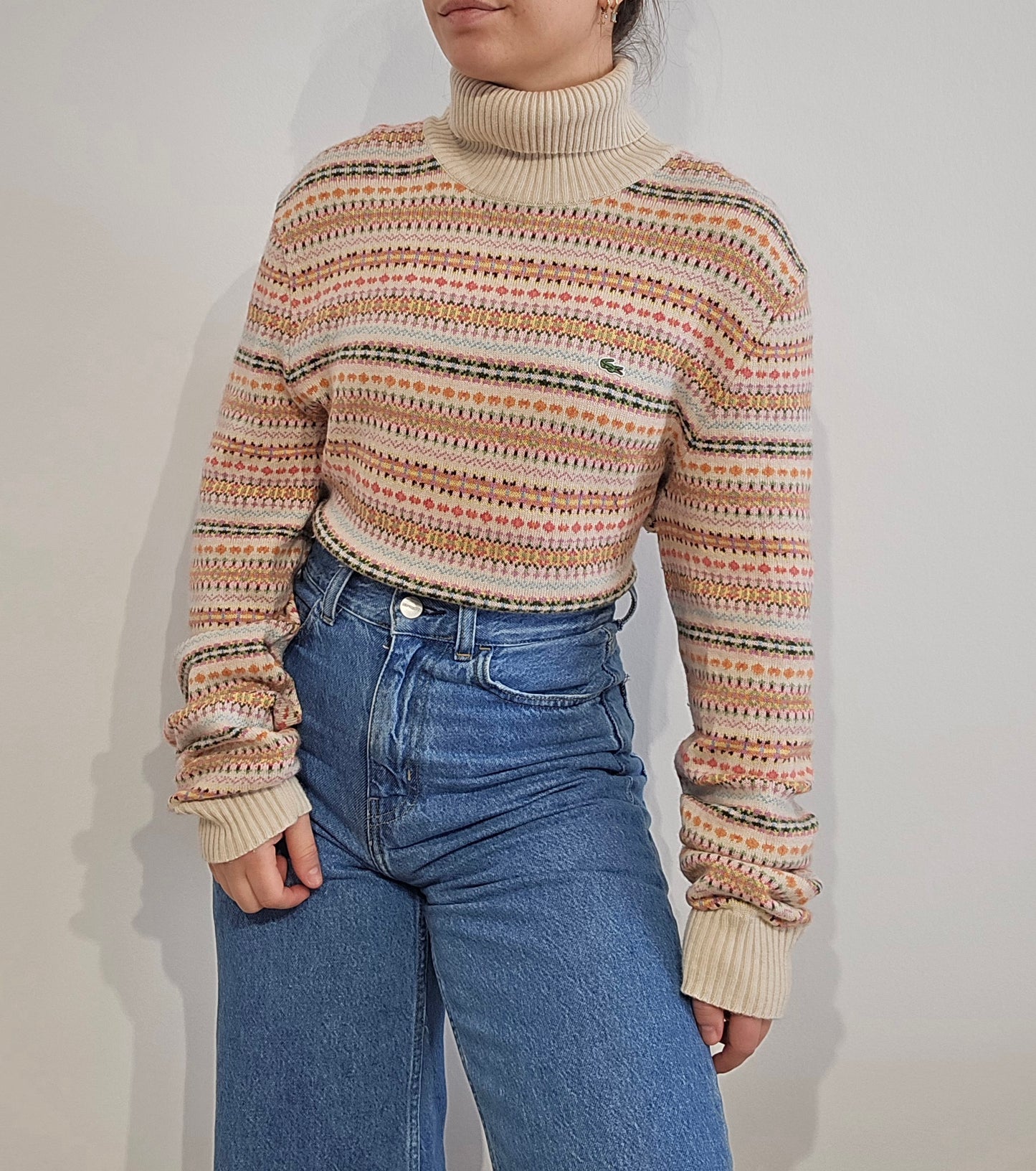Pull en laine col roulé à motifs des années 90' - XL/XXL