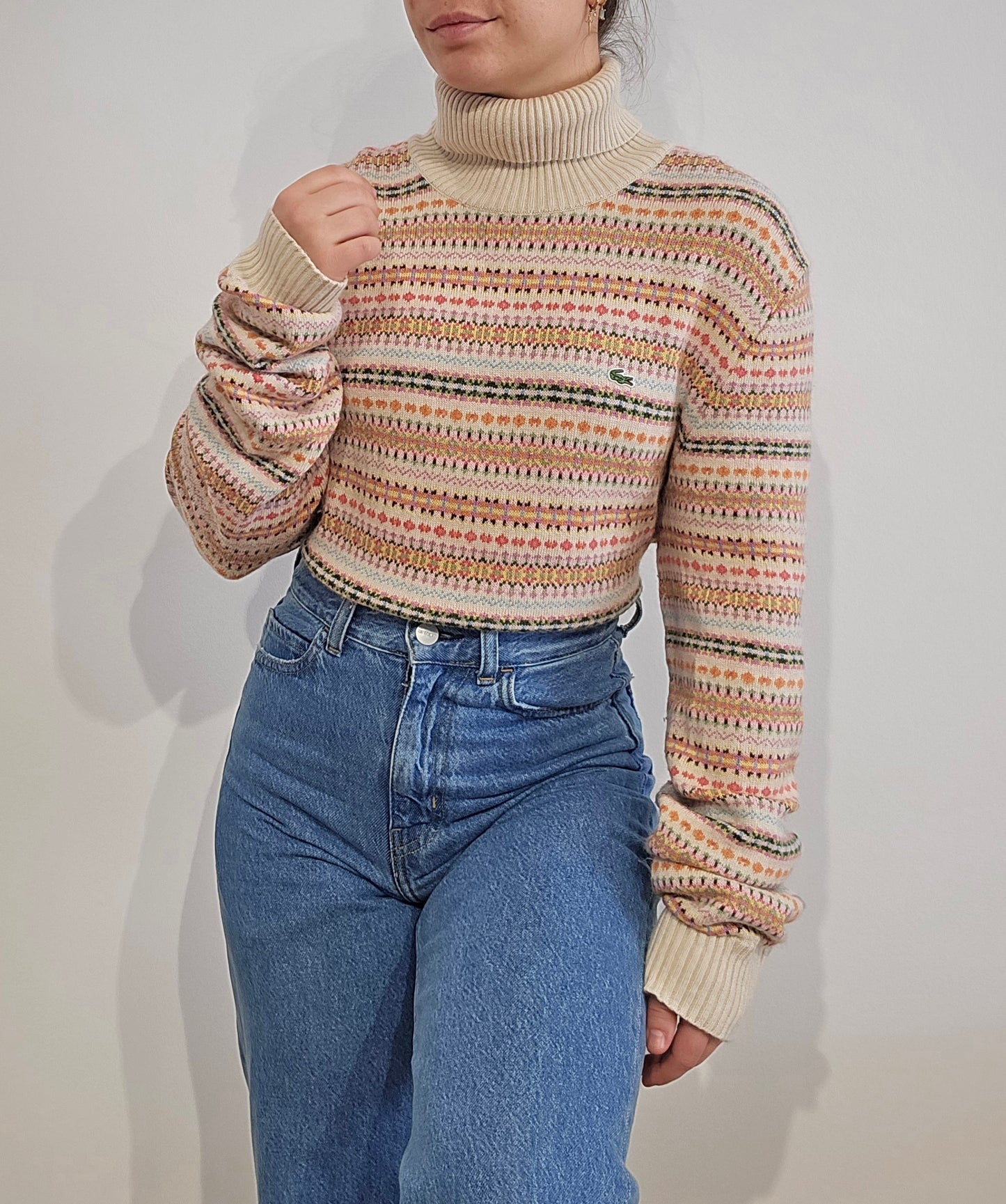 Pull en laine col roulé à motifs des années 90' - XL/XXL