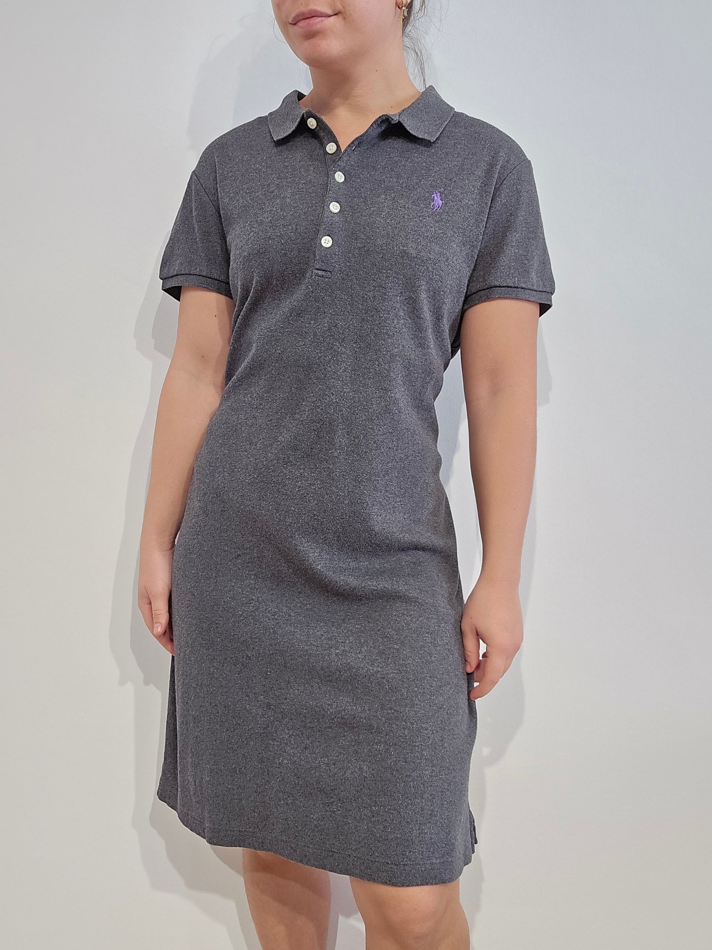 Robe polo en coton gris - L