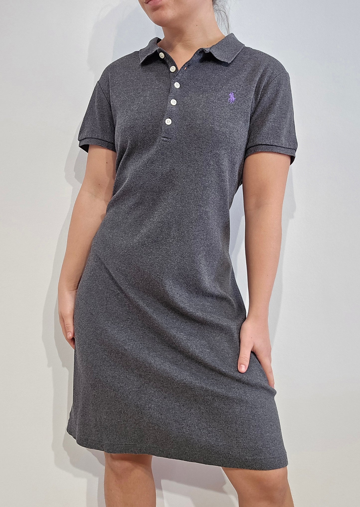 Robe polo en coton gris - L