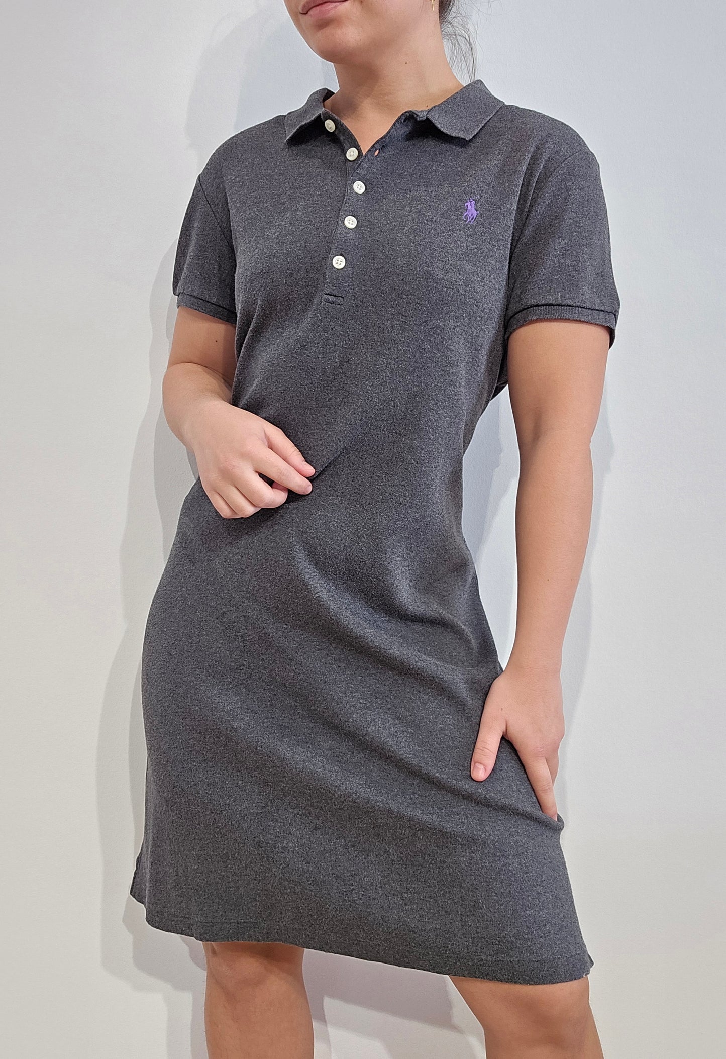 Robe polo en coton gris - L