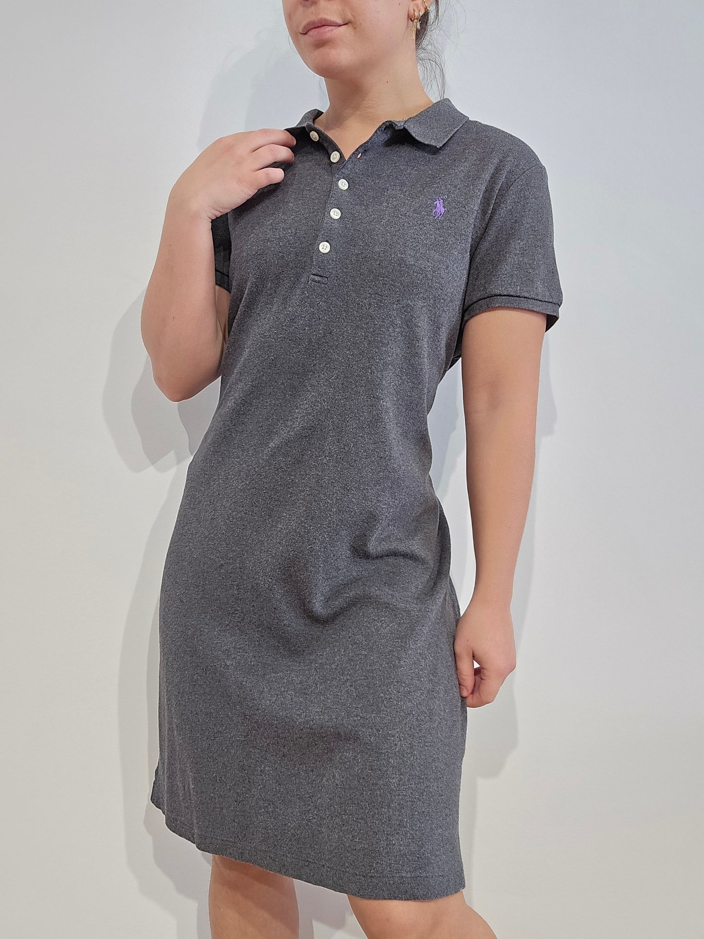 Robe polo en coton gris - L