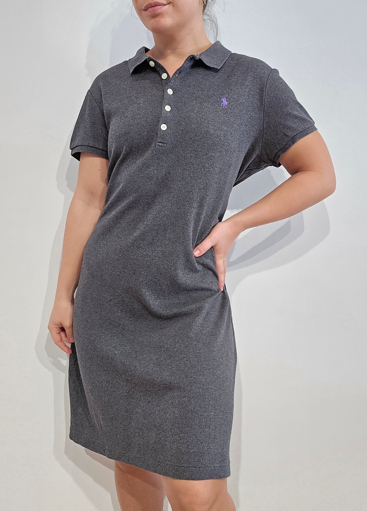 Robe polo en coton gris - L
