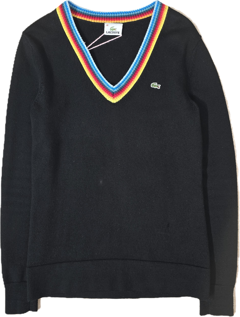 Pull col V en laine noir liseré multicolore - XS/S