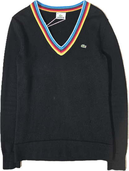 Pull col V en laine noir liseré multicolore - XS/S