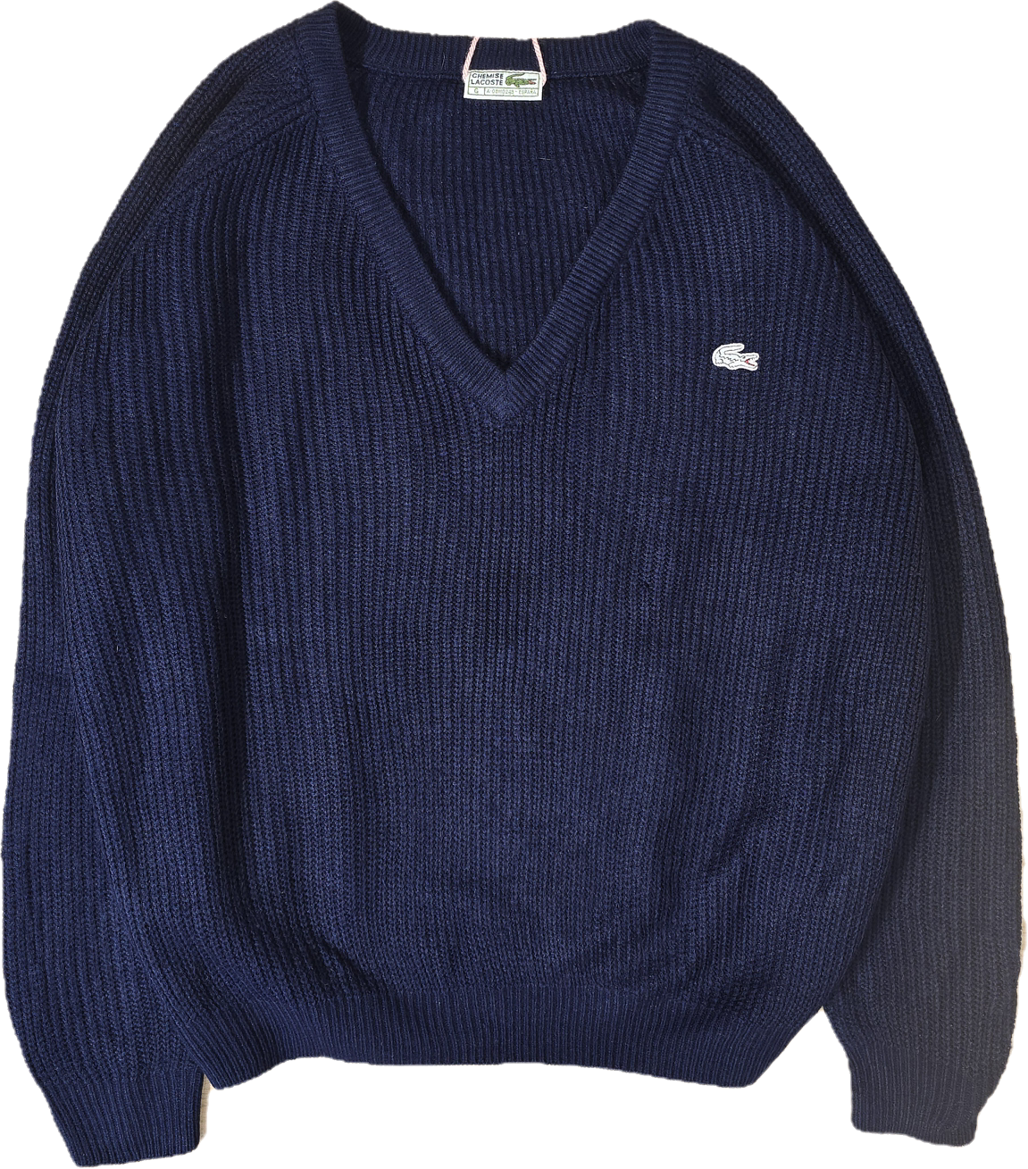 Pull col V en maille bleu marine des années 80' - XL