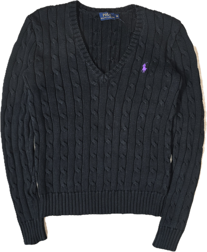 Pull col V en maille torsadée noir - XS