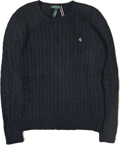 Pull col rond en maille torsadée noir - M
