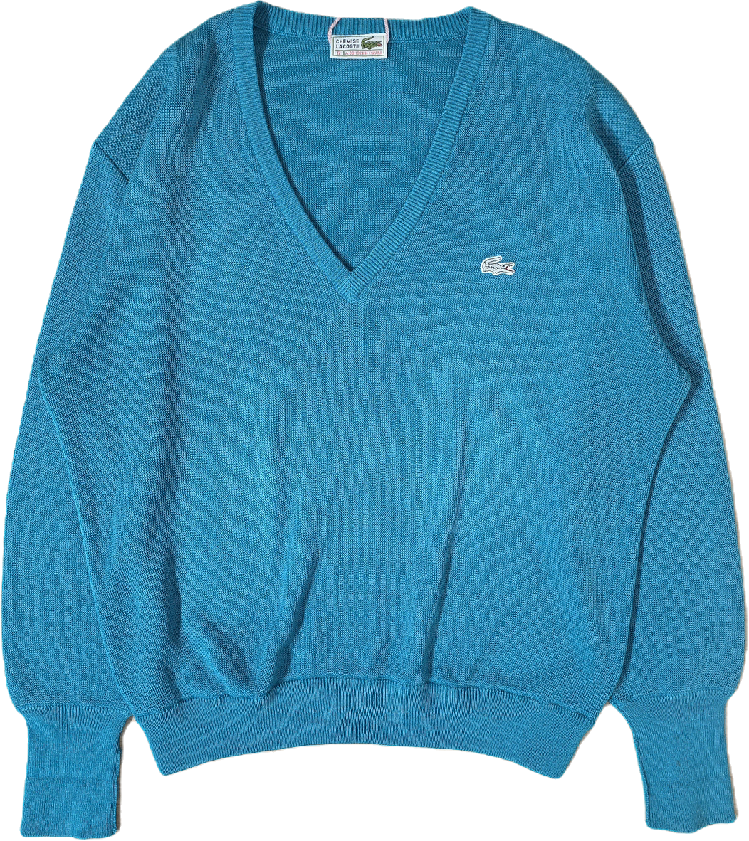 Pull Fabriqué en Espagne col V turquoise des années 80' - XL