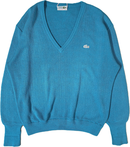 Pull Fabriqué en Espagne col V turquoise des années 80' - XL