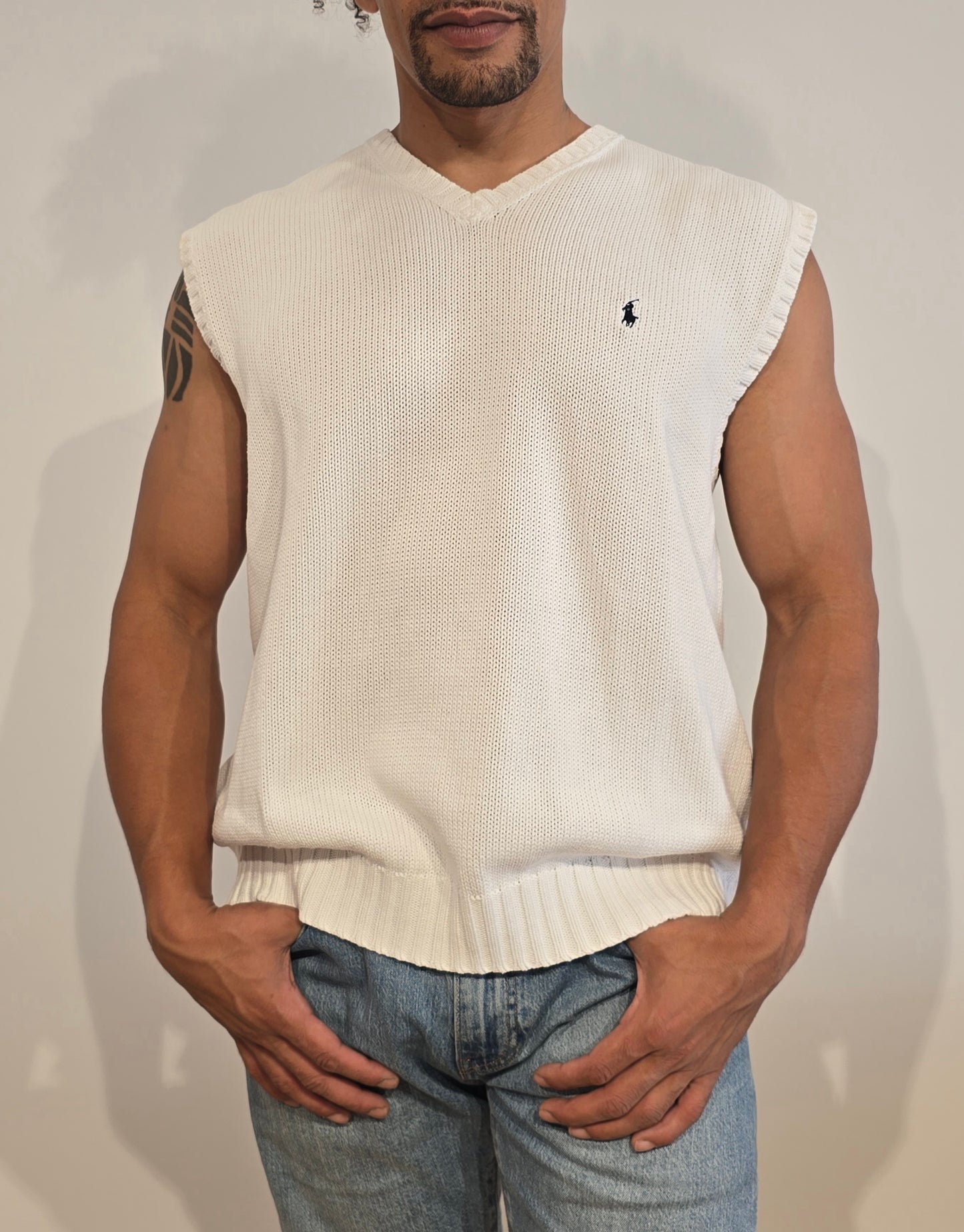 Pull sans manches en coton blanc - M/L