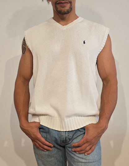 Pull sans manches en coton blanc - M/L
