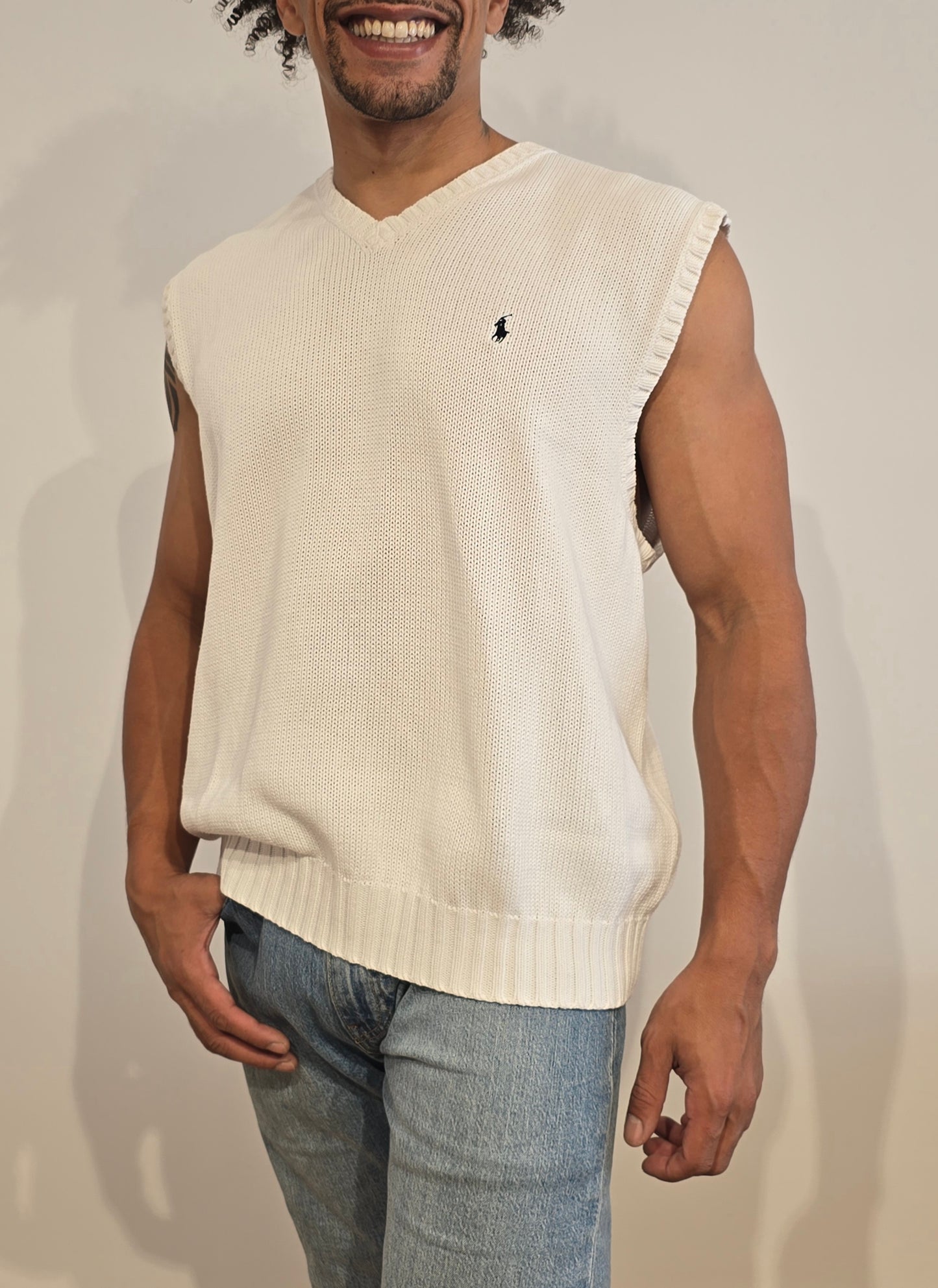Pull sans manches en coton blanc - M/L