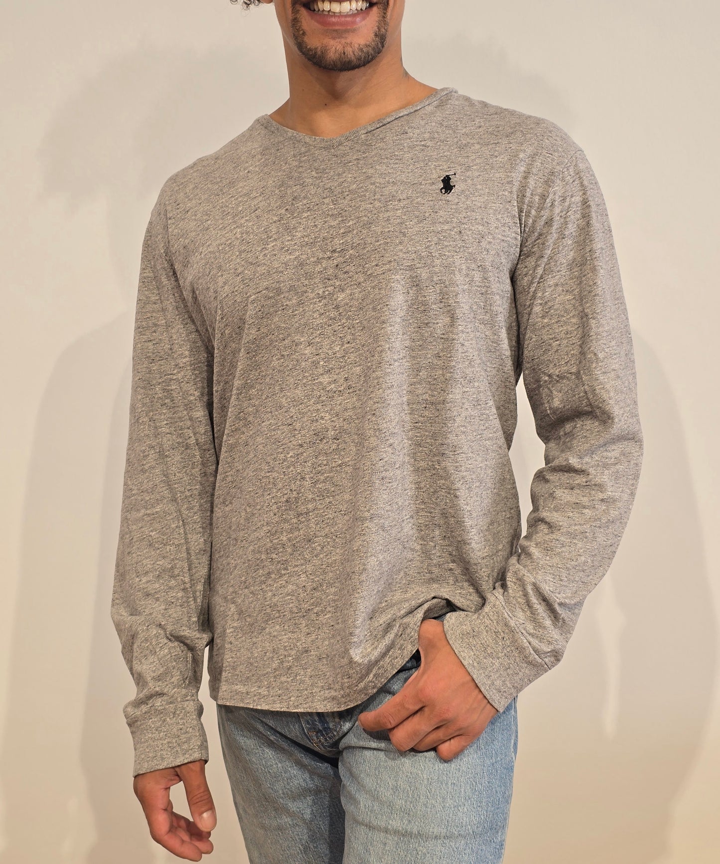 Tee-shirt gris mélangé en coton - L